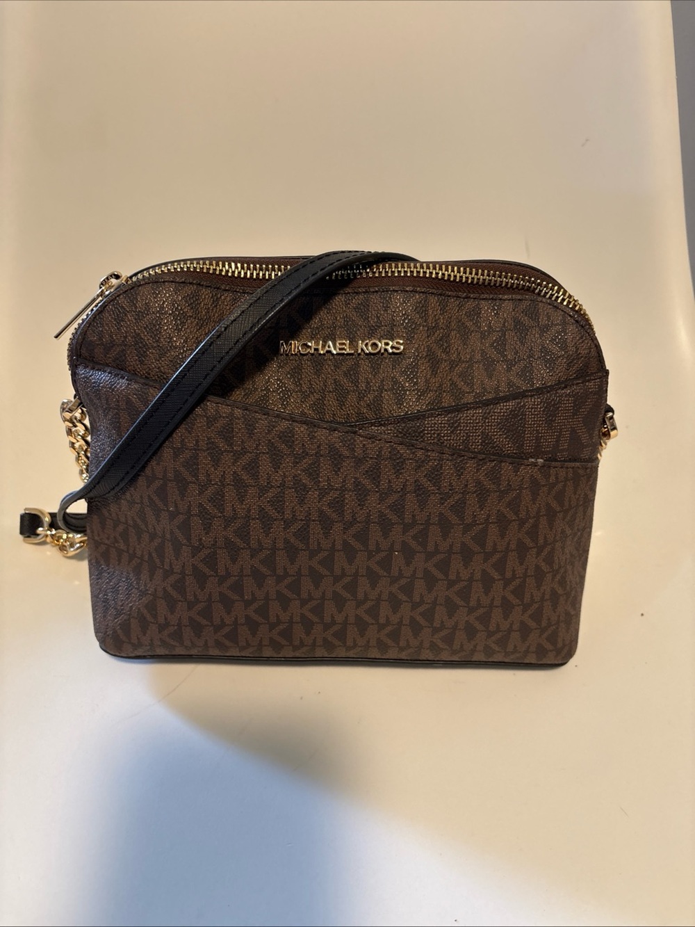 Michael Kors Brown MK Logo Crossbody with Gold Hardware